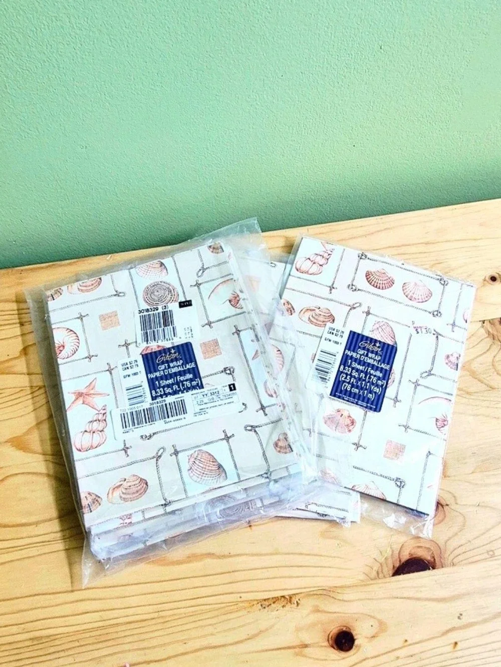 Vintage Seashell Print Gift Wrap Sheets - White & Coral